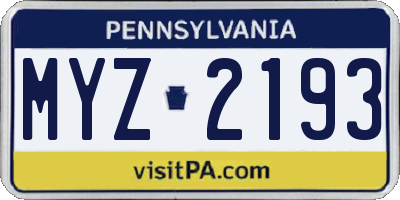 PA license plate MYZ2193