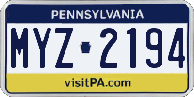 PA license plate MYZ2194
