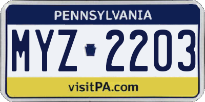 PA license plate MYZ2203