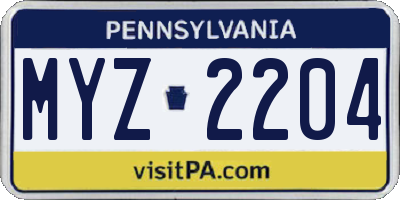 PA license plate MYZ2204