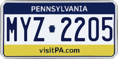 PA license plate MYZ2205