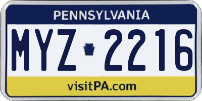 PA license plate MYZ2216