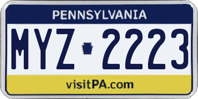 PA license plate MYZ2223