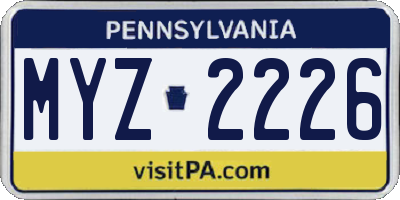 PA license plate MYZ2226
