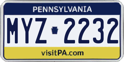 PA license plate MYZ2232