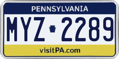 PA license plate MYZ2289