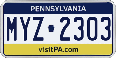 PA license plate MYZ2303