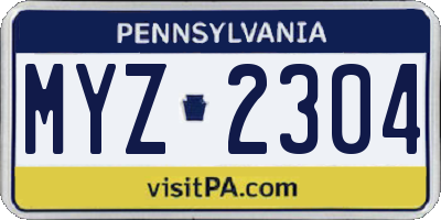PA license plate MYZ2304