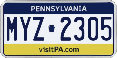 PA license plate MYZ2305