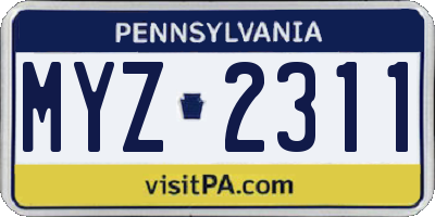 PA license plate MYZ2311