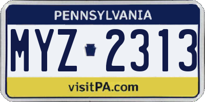 PA license plate MYZ2313