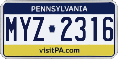 PA license plate MYZ2316