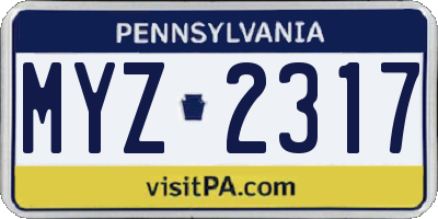 PA license plate MYZ2317