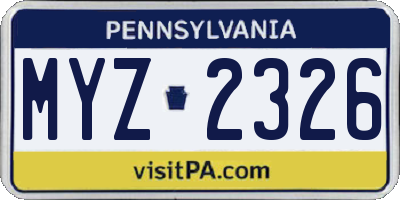 PA license plate MYZ2326