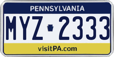 PA license plate MYZ2333