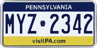 PA license plate MYZ2342