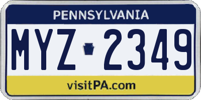 PA license plate MYZ2349