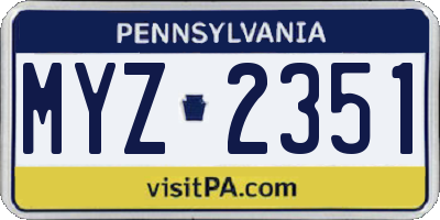 PA license plate MYZ2351