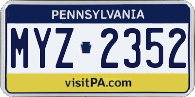 PA license plate MYZ2352