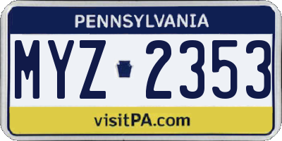 PA license plate MYZ2353