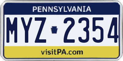 PA license plate MYZ2354