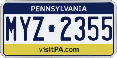 PA license plate MYZ2355