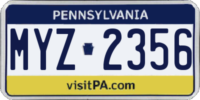 PA license plate MYZ2356