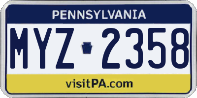 PA license plate MYZ2358