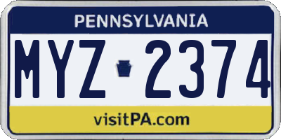 PA license plate MYZ2374