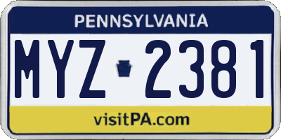 PA license plate MYZ2381