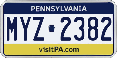 PA license plate MYZ2382