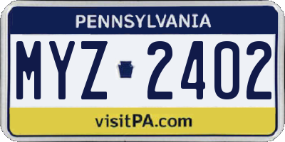 PA license plate MYZ2402