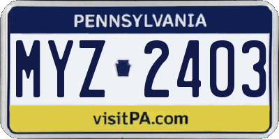 PA license plate MYZ2403