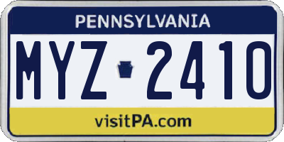 PA license plate MYZ2410