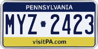 PA license plate MYZ2423