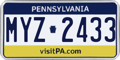 PA license plate MYZ2433