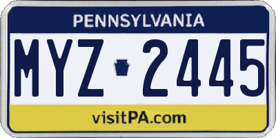 PA license plate MYZ2445