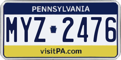 PA license plate MYZ2476