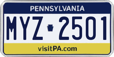PA license plate MYZ2501