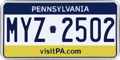 PA license plate MYZ2502