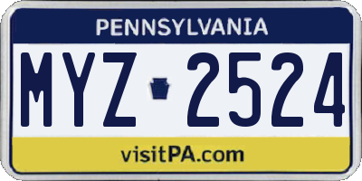PA license plate MYZ2524