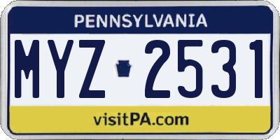 PA license plate MYZ2531