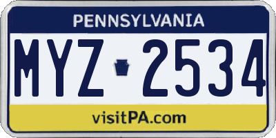 PA license plate MYZ2534