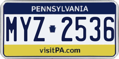 PA license plate MYZ2536