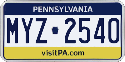 PA license plate MYZ2540