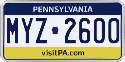PA license plate MYZ2600