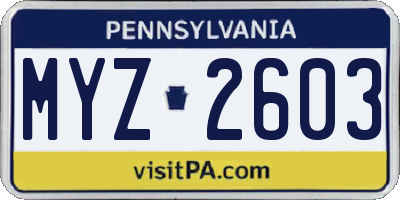 PA license plate MYZ2603