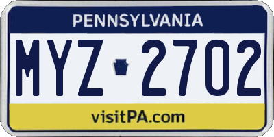 PA license plate MYZ2702