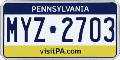 PA license plate MYZ2703
