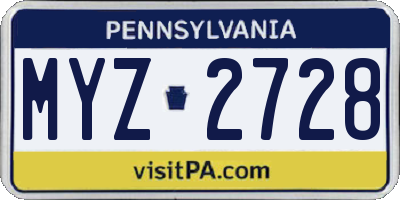 PA license plate MYZ2728